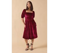 Petite Square Neck Velvet Dress PixieGirl Burgundy 14