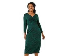 Petite Stretch Leaf Print Twist Midi Dress Roman Bottle Green 14