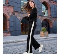 Petite Sweater Knit Side Stripe Wide Leg Trousers lands end Black 14-16R
