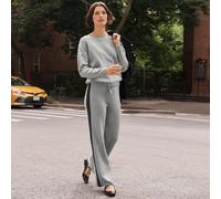 Petite Sweater Knit Side Stripe Wide Leg Trousers lands end Grey 14-16R