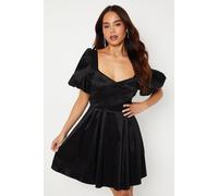 Petite Taffeta Bow Back Puff Sleeve Mini Dress Coast Black 8