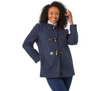 Roman Petite Textured Boucle Coat For Women UK - Ladies Everyday Autumn Winter Round Neckline Comfy Soft Evening Vacation Work Party Night Out - Petite Navy - Size 14