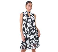 Roman Petite Textured Spot Floral Dress for Women UK - Ladies Spring Everyday Summer Holiday Halterneck Comfy Sleeveless Soft Knee Length Frock Dinner Date Gowns - Black - Size 8