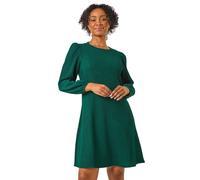 Roman Petite Textured Swing Stretch Dress for Women UK - Ladies Everyday Autumn Winter Round Neckline Comfy Soft Evening Vacation Work Party Night Out - Petite Forest - Size 12