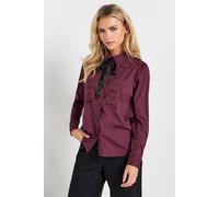 PixieGirl Burgundy Red Lace Trim Tie Neck Shirt Petite