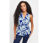 Petite Tropical Leaf Print Twist Front Top M&Co Blue 14