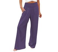 Petite Trousers Women Short Leg Black Work Trousers Ladies Wide Leg Cotton Linen Elasticated Waist Lounge Pants Ladies Baggy Summer Comfy Loose Fit Plain Pull On Casual Trouser Y2K