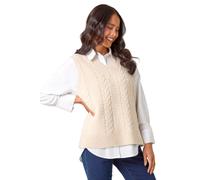 Petite V-Neck Cable Knit Sleeveless Vest Roman Cream 14