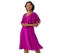 Petite V-Neck Flare Trim Detail Cape Dress Roman Fuchsia 8