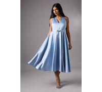 Petite V Neck Sleeveless Bow Detail Twill Midi Dress Coast Blue 8