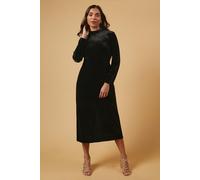 Petite Velvet High Neck Twist Back Midi Dress Oasis Black 10