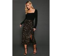 Petite Velvet Sequin Midi Skirt Dorothy Perkins Bronze 10