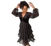 Petite Velvet Tiered Midi Stretch Dress Roman Black 16