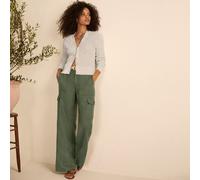 Petite Wide Leg Linen Cargo Trousers lands end Dark Green 16