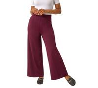 Roman Petite Wide Leg Ponte Stretch Trouser for Women UK - Ladies Autumn Everyday Winter Holiday Elasticated Waist Comfy Pocket Detail Soft Jersey Bottoms Office Desk Pants - Wine - Size 14