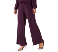 Roman Originals Wide Leg Trousers for Women UK Ladies Palazzo Pants Evening Jersey Elasticated High Waist Smart Flared Culotte Office Work Going Out Loose Crepe Bottoms - Petite Plum - Size 18