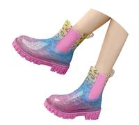 Petite Women Womens Rylien Stretch Rain Boots 10 Snow Wellies Block Heel Suede Rainy Days Country Walk Western Cowboy Knee High Faux Leather (21) Multicolour