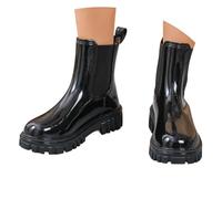 Petite Women Womens Rylien Stretch Rain Boots 10 Snow Wellies Block Heel Suede Rainy Days Country Walk Western Cowboy Knee High Faux Leather (5) Black
