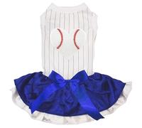 Petitebella Baseball Heart Puppy Dog Dress (Stripes/Blue White, Small)