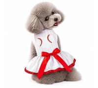 Petitebella Baseball Heart Puppy Dog Dress (Stripes/White Red, Medium)