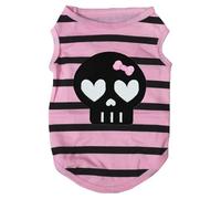 Petitebella Black Skull Face Puppy Dog Shirt (Pink/Black Stripes, X-Large)