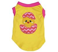 Petitebella Chick Egg Puppy Dog Shirt (Yellow/Hot Pink, Large)