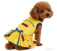 Petitebella Colombia & Flag Puppy Dog Dress (Yellow/Flags, Small)