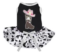 Petitebella Cowgirl Boot Hat Puppy Dog Dress (Black/Cow, Large)