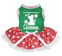 Petitebella My 1st Christmas Snowflakes Puppy Dog Dress (Green/Snowflakes, Small)