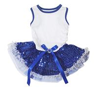 Petitebella Plain Sequin Tutu Puppy Dress (White/Blue Lace, Large)