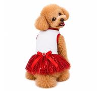 Petitebella Plain Sequin Tutu Puppy Dress (White/Red, Large)