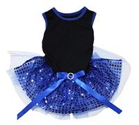 Petitebella Plain Sequins Tutu Puppy Dog Dress (Black/Blue, XX-Large)