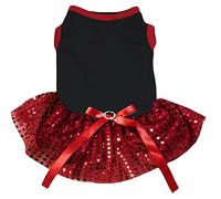 Petitebella Plain Sequins Tutu Puppy Dog Dress (Black/Red, Small)
