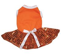 Petitebella Plain Sequins Tutu Puppy Dog Dress (Orange/Orange, Medium)