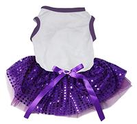 Petitebella Plain Sequins Tutu Puppy Dog Dress (White/Purple, Medium)