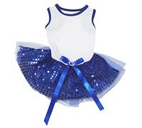 Petitebella Plain White Cotton Shirt Blue Sequins Tutu Puppy Dress, X-Large, White