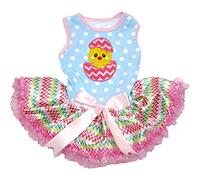 Petitebella Puppy Clothes Dog Dress Easter Chick Egg Polka Dots Blue Top Chevron Tutu (Small)