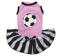 Petitebella Soccer Puppy Dog Dress (Pink/Stripes, Medium)