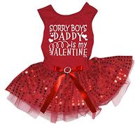 Petitebella Sorry Boys Daddy is My Valentine Puppy Dog Dress (Red/Red Sequins, XXX-Large)