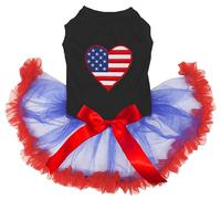 Petitebella USA Heart Puppy Dog Dress (Black/Blue Red, Large)