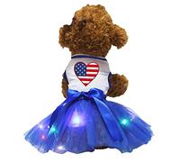 Petitebella USA Heart Puppy Dog Dress (White/Blue LED, X-Large)