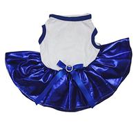 Petitebella White Shirt Bling Royal Blue Tutu Puppy Dog Dress (Medium)