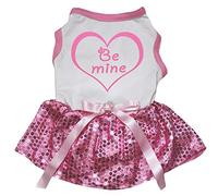 Petitebelle Be Mine Heart Puppy Dog Dress (White/Pink Sequins, X-Small)