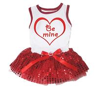 Petitebelle Be Mine Heart Puppy Dog Dress (White/Red Sequins, X-Small)