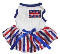 Petitebelle British Flag White Shirt Stripes Tutu Puppy Dog Dress (Large)