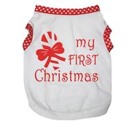 Petitebelle Candy Stick My First Christmas Puppy Dog Shirt (White/Red Dots, Large)