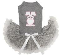 Petitebelle Cute White Bunny Puppy Dog Dress (Grey/Floral, X-Large)