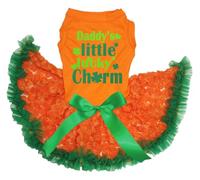 Petitebelle Daddy's Little Lucky Charm Puppy Dog Dress (Orange/Green Lace, X-Small)