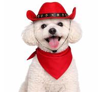 Petitebelle Dog Cowboy Hat & Bandana Set - Classic Western Pet Costume with Adjustable Cord & Neck Scarf for Small Medium Dogs, Cats, Halloween Party, Photo Props (Red, Large)