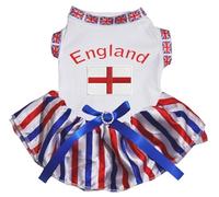 Petitebelle England & Flag Puppy Dog Dress (White(UK Hem)/Stripes, Large)